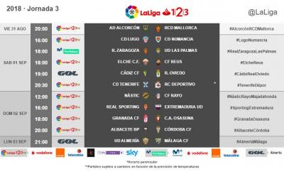 Los horarios de la jornada 3 de Liga 123.
