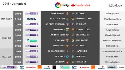 Horarios de la jornada 6 en Primera División.