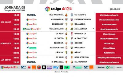 Horarios de la octava jornada en LaLiga 1|2|3.