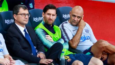 Leo Messi en el banquillo ante el Athletic Club (Foto LFP)