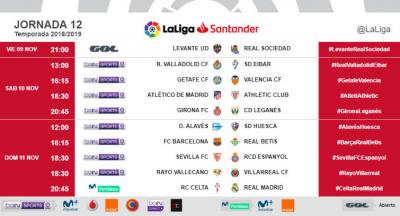 Horarios de la jornada 12 de LaLiga.