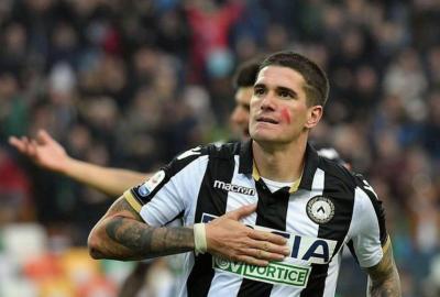 Rodrigo de Paul celebra su gol ante la Roma. 