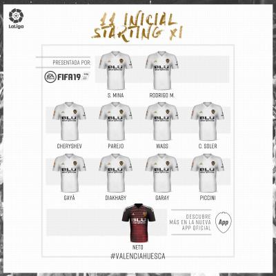 Once del Valencia contra el Huesca