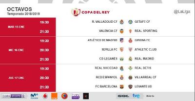 Horarios de la vuelta de los octavos de Copa del Rey.