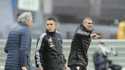 Gaizka Garitano se desgañita en la banda de Anoeta (Foto: LaLiga).