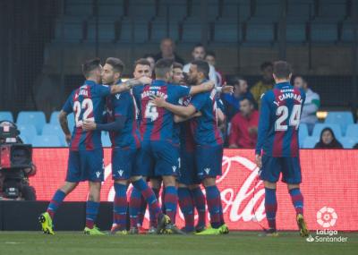 Los jugadores del Levante celebran el gol de Morales ante el Celta (Foto: LaLiga).