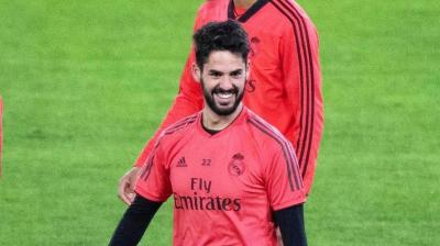 Isco en el entrenamiento previo al partido del Real Madrid frente a la Roma.