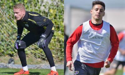 Alberto García y Álex Moreno en un entrenamiento del Rayo Vallecano