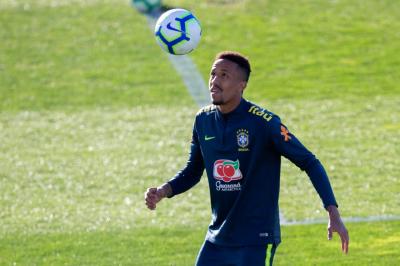 Militao, en un entrenamiento con Brasil. 