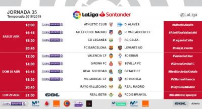 Horarios de la jornada 35 en LaLiga Santander.