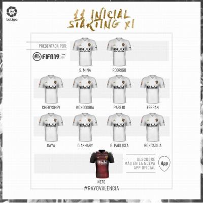 Once del Valencia CF en Vallecas