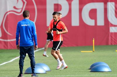 Pablo Sarabia, en el entrenamiento de este Martes de Feria (Foto: Kiko Hurtado).