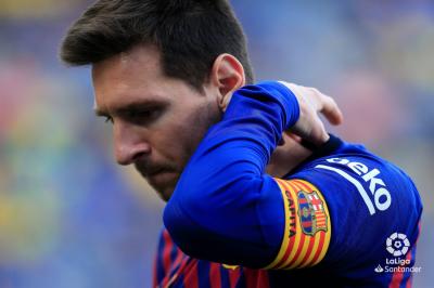 Messi se lamenta durante el partido ante el Getafe (Foto: LaLiga).  