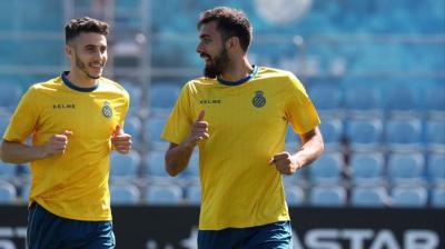 Borja Iglesias, durante un entrenamiento con el Espanyol.