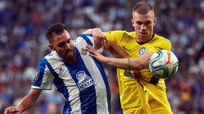 Borja Iglesias, en el partido entre el Espanyol y el Stjarnan.