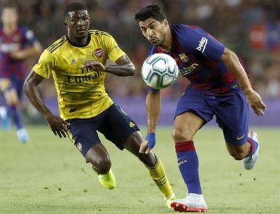 Luis Suárez, ante el Arsenal (Foto: EFE).
