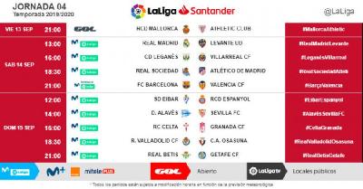 Tabla con los horarios de la Jornada 4 de LaLiga Santander 2019/2020 (Foto: LaLiga).