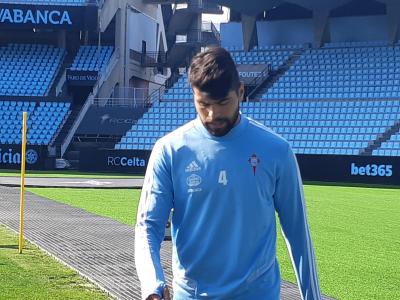 Néstor Araujo, en un entrenamiento con el Celta en Balaídos.