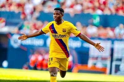 Ansu Fati celebra su gol en el Osasuna-Barcelona (Foto: FC Barcelona).
