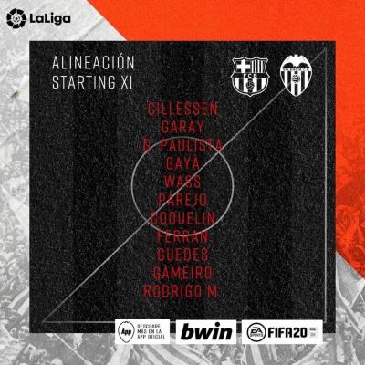 Once del Valencia contra el Barcelona.