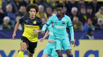 Ansu Fati, en su debut con el Barcelona en la Champions.