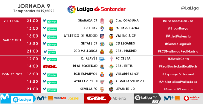 Horarios Jornada 9 LaLiga Santander
