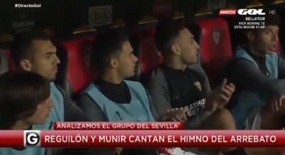 Reguilón y Munir cantan el Himno del Centenario (Imagen: GOL).