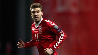 Nicklas Bendtner, durante un partido con Dinamarca.