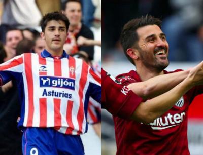 David Villa, con las camisetas del Sporting y del Vissel Kobe.