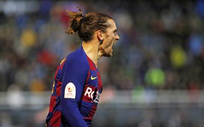 Antoine Griezmann celebra uno de sus goles en el Ibiza-Barcelona de la Copa del Rey (Foto: FCB).
