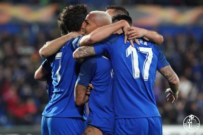 Los jugadores del Getafe celebran uno de los goles ante el Ajax (Foto: Getafe CF).