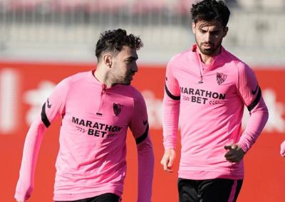 Munir, junto a Suso, en el entrenamiento de este lunes (Foto: SFC).