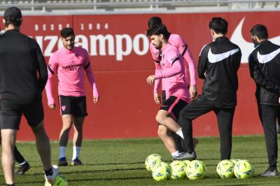 Suso, en el entrenamiento del Sevilla FC de este pasado jueves. (Foto: Kiko Hurtado).