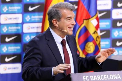 Joan Laporta, en una comparecencia del Barcelona (Foto: Cordon Press).