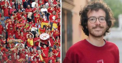 Aficionados de la selección española y Pol, monitor catalán