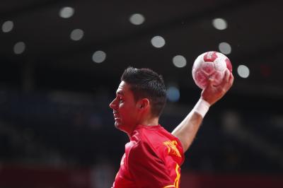 Ángel Fernández, durante las semifinales de los Juegos Olímpicos (Foto: RFEbalonmano)