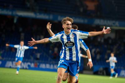 Noel celebrando su gol ante el Celta B en Riazor (Foto: RCD).