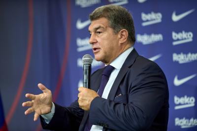 Joan Laporta, en la presentación de Luuk de Jong (Foto: Cordon Press).