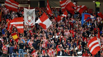 La afición del Atlético de Madrid, en el Metropolitano.