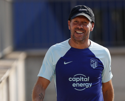 Diego Pablo Simeone, en una sesión del Atlético de Madrid (Foto: ATM).