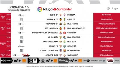 Horario de la jornada 16 de LaLiga Santander.