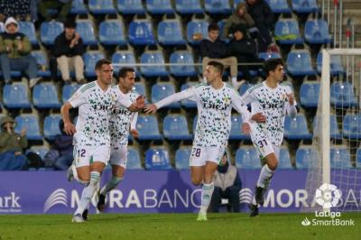 Dani Calvo celebra su gol al Andorra (Foto: LaLiga).
