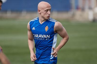 Mollejo en el entrenamiento del Real Zaragoza (Foto: Daniel Marzo).