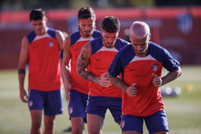 Griezmann, Rodrigo de Paul, Saúl y Morata, en una sesión del Atlético (Foto: ATM).