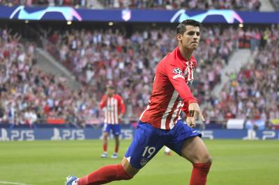 Morata celebra uno de sus goles con el Atlético ante el Feyenoord. Fuente: Cordon Press