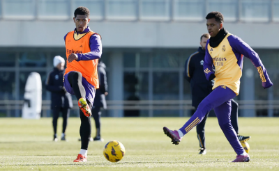 Jude Bellingham y Rodrygo Goes, en un entrenamiento con el Real Madrid (Foto: RM).