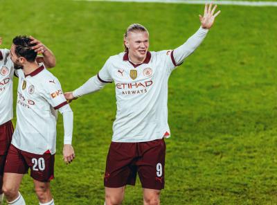 Haaland celebra uno de sus cinco goles al Luton (Foto: MCFC).