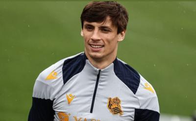Robin Le Normand, en el entrenamiento de este martes en Zubieta (Foto: Real Sociedad).