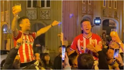Mikel Vesga durante la fiesta en las calles de Bilbao (Fuente: @HakimGoikoetxea)