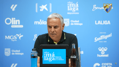 Sergio Pellicer, en sala de prensa antes del Huesca-Málaga.